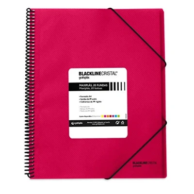 Afbeelding van Grafoplás 39832254 map A4, polypropyleen, fuchsia, 20 robuuste hoezen, Maxiplás Blackline glas