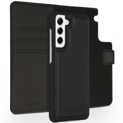 Afbeelding van Samsung Galaxy S21 FE Hoesje Echt leder Accezz Bookcase/2 in 1 Case Zwart Telefoonhoesje