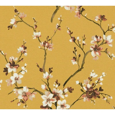 Afbeelding van AS Creation Desert Lodge 38520 1 385201 Gele Bloemen / Geel Oranje