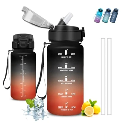 Afbeelding van drinkfles voor kinderen, 500 ml, met rietje, motiverende drinkfles, gemakkelijk te reinigen, slogan, camping, kantoor