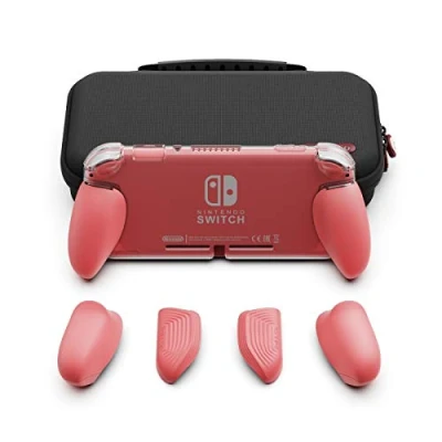 Afbeelding van Skull &amp; Co. GripCase Lite Bundle: A Comfortable Protective Case with Replaceable Grips [to fit All Hands Sizes] for Nintendo Switch [with Carrying Case] Coral