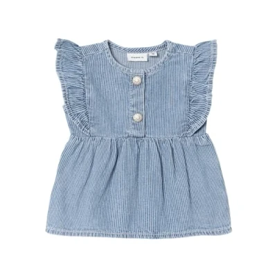 Afbeelding van NAME IT baby gestreepte top NBFLILI met open rug blauw/wit