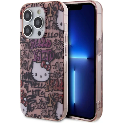 Afbeelding van Hello Kitty HKHCP14XHDGPTP hoes voor iPhone 14 Pro Max 6,7&quot; roze hardcase IML Tags Graffiti