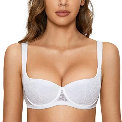 Afbeelding van DOBREVA Vrouwen Push Up BH Balconette met beugel Sexy Kantjes Grote Maten Gewatteerd wit 80C