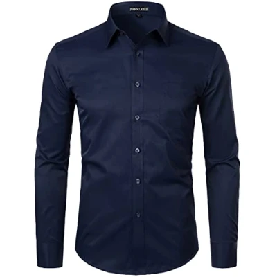 Afbeelding van PARKLEES Herenhemd met lange mouwen, slimfit, vrije tijd, business, bruiloft, hemd borst, Micro Twilled Navy, L