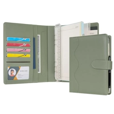 Afbeelding van Wason A5 dagboek, leer, PU gevoerd notitieboek, navulbaar papieren verwijderbare ringband portfolio met klembord, schrijfblok en pen voor reizen, business, school, agenda organizer (groen)
