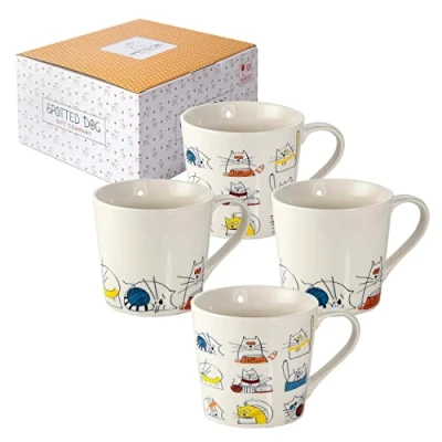 Afbeelding van SPOTTED DOG GIFT COMPANY Kat Koffiemokken Set van 4, Schattige Keramische Grappige Mokken Koffiekopjes Theekopjes, Cadeau voor Kattenliefhebbers, 380ml / 13oz