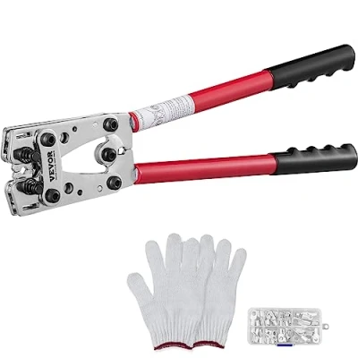 Afbeelding van VEVOR krimptang kabelschoen tang 6 50 mm², accukabel 10 1/0 AWG voor accuklem krimper, met maten, koperen ring terminal buis kabel klemtang