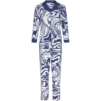 Afbeelding van Pastunette Premium Pyjama Marble Wit/Blauw Viscose Doorknoop Maat 48