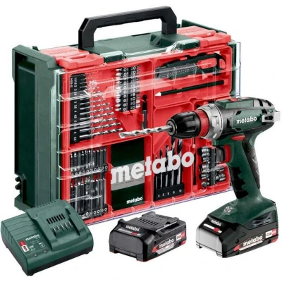 Afbeelding van Metabo BS 18 QUICK SET accu boorschroefmachine 18V 2 x 2.0 Ah + lader In kunststof koffer 74 delige mobiele werkplaats 602217710