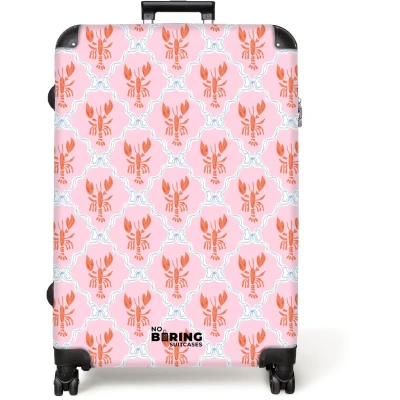 Afbeelding van NoBoringSuitcases.com® Koffer groot Reiskoffer lichtgewicht Kreeft illustratie roze Rolkoffer met 4 wielen Grote trolley XL 98 liter bagage