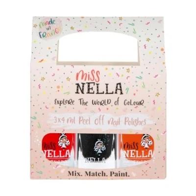 Afbeelding van Miss Nella Halloween: set van 3 peel off nagellak, geurloos, watervrij en behalve voor kinderen, Poppy Fields (oranje), Surprise Party (zwarte glitter) &amp; Class Clown (rood)