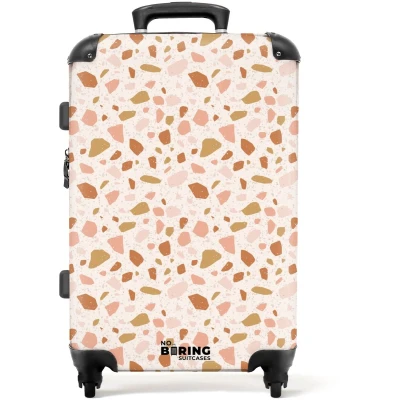 Afbeelding van NoBoringSuitcases.com Grote koffer Terrazzo patroon veelkleurig beige roze Reiskoffer met 4 wielen Trolley op wieltjes Rolkoffer groot 72 liter Ruimbagage valies 20kg Valiezen voor volwassenen