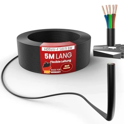 Afbeelding van Van 5 tot 100 m kunststof slang H05VV F 5G0,75; 5G1; 5G1,5 of 5G2,5, zwart, flexibele kabel, apparaatkabel (H05VV SW, m)