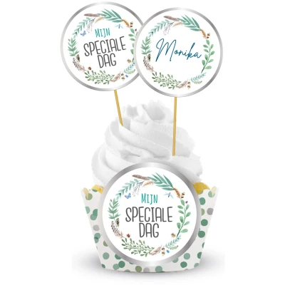 Afbeelding van Mijn speciale dag cupcake decoratie set 12 delig
