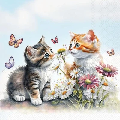 Afbeelding van Kittens in flower field