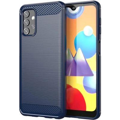 Afbeelding van Cadorabo Hoesje geschikt voor Samsung Galaxy A32 5G in BRUSHED BLAUW Beschermhoes van flexibel TPU siliconen roestvrij staal carbonvezel look Case Cover