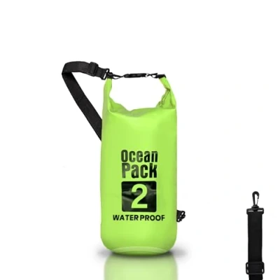 Afbeelding van Dry Bag Waterdichte rugzak, rolsluiting en schouderriem, telefoontas riemtas voor zee, boot, vissen, raften, strand, watersport (groen, 2 l), Groen, 2l, tas