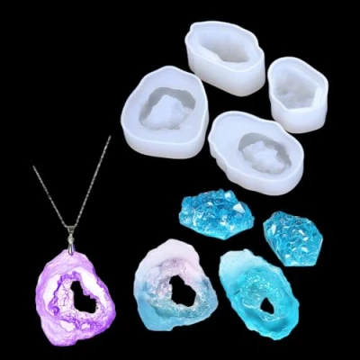 Afbeelding van FineInno 4PCS Kristal Cluster Hars Mallen Quartz Rock Resin Molds Kwarts Rots Siliconen Edelsteen Epoxy Gietvorm voor DIY Hanger Sieraden