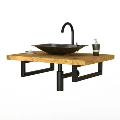 Afbeelding van Wandhouder voor wastafel Set van 2 40x15 cm Zwart staal ML Design