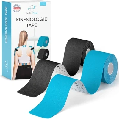 Afbeelding van Health Press® Kinesiotapes 2 Kinesiotape rollen blauw + zwart (5 cm x 5 m) professionele fysio tape en sporttape huidvriendelijke tapes dermatest: zeer goed