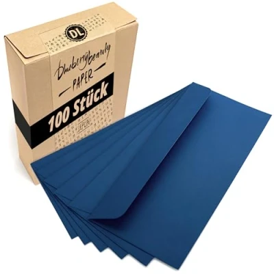 Afbeelding van Japun enveloppen (100 stuks) van papier, envelop zonder venster DIN lang 220 x 110 mm blauw