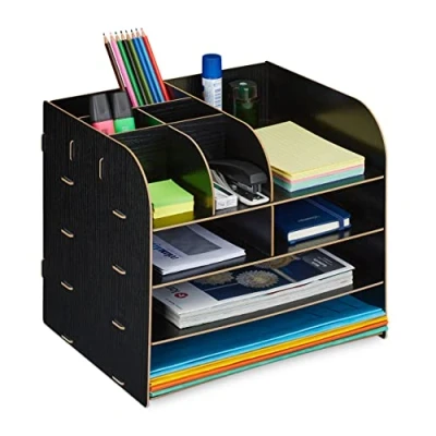 Afbeelding van Relaxdays bureau organizer documentenbak pennenbak desk brievenbak zwart