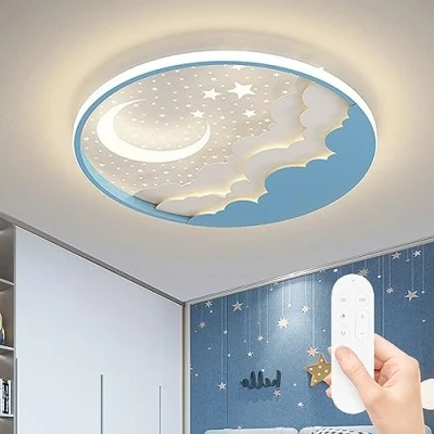 Afbeelding van Kinderkamer Lamp LED dimbare Plafondlamp Moderne Star Moon Plafondverlichting Dimbaar Met Afstandsbediening Hanglamp Voor Jongensmeisjes Slaapkamer Kleuterschool Woonkamer Plafondlicht (50CM,Blue)