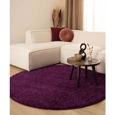 Afbeelding van Hoogpolig Vloerkleed Shaggy Trend Effen Rond Paars 120 Cm
