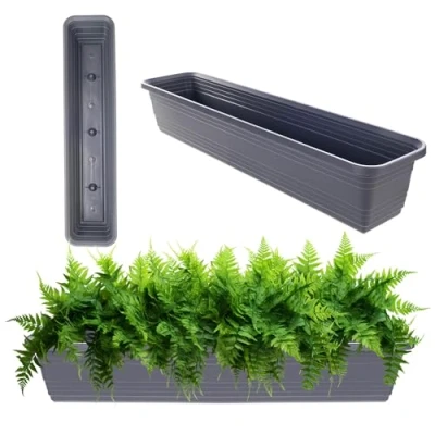 Afbeelding van KADAX Bloembak, balkonpot van kunststof, weerbestendige plantenbak, bloempot, leuningbak voor het kweken bloemen, kruiden en planten (antraciet, 80 cm)