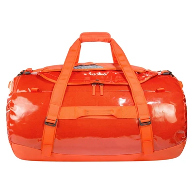 Afbeelding van Tatonka Barrel 110L Waterdichte reistas met rugzakfunctie, grote opening, gevoerde bodem en afsluitbare ritssluiting, rood/oranje, 110 Liter, Robuuste opbergbare rugzak schouderbanden