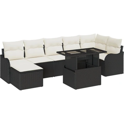 Afbeelding van vidaXL 8 delige Tuinsalonset met Kussens Zwart Poly Rattan, 2 zitter Tuinsalon Opbergruimte &amp; Rattan
