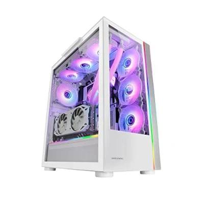Afbeelding van MARSGAMING Gaming MC ULTRA wit Custom XXL E ATX Tower Dual ARGB LED Strepen Gehard Glas Vensters Verticale Camera Structuur