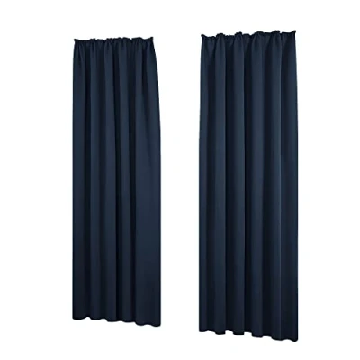 Afbeelding van Deconovo Verduisteringsgordijnen, design, gordijn, slaapkamer, meisjes, kinderen, modern, woonkamer, plooiband, eetkamer, marineblauw, 140 x 160 cm, 2 stuks