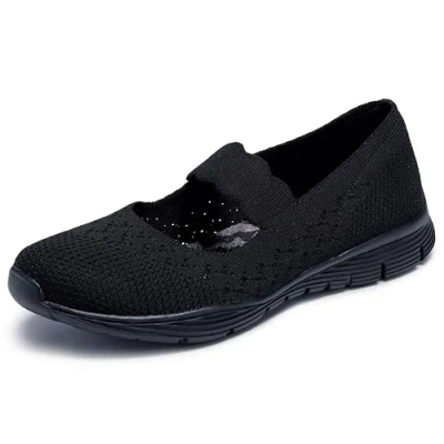 Afbeelding van Skechers Seager Power Hitter Womens Mary Janes Casual, Zwart plat gebreid, 39 EU