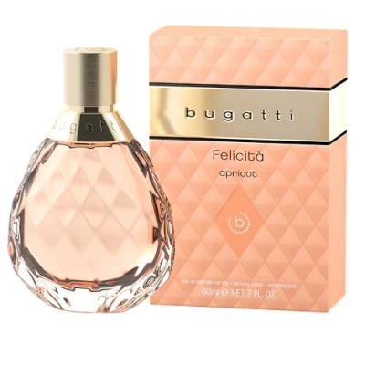 Afbeelding van bugatti Felicità Apricot EdP parfum voor dames, 100 ml, bloemen fruitig damesparfum in glazen fles, zomernuances van abrikoos, lychee, hibiscus, vanille en muskus, vrouwelijke eau de dames