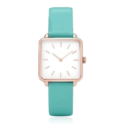 Afbeelding van LGT JWLS Dameshorloge &#039;Square&#039; Turquoise Lederen Band, Wit Uurwerk, Rose Gouden Kast