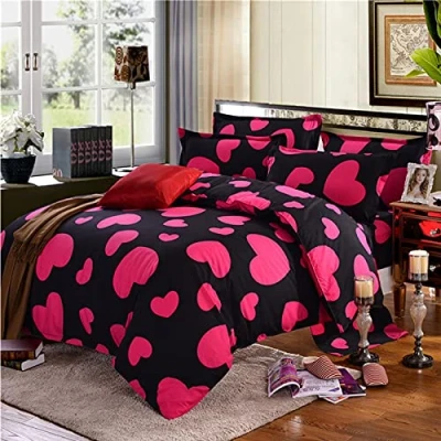Afbeelding van FANSU dekbedovertrek 200 x 200, 100% microvezel met ritssluiting, beddengoed 1 en 2 kussenslopen (200 cm, liefde rood)