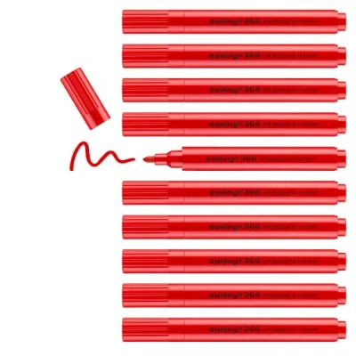 Afbeelding van edding 366 whiteboard marker rood 10 slanke ronde punt 1 mm droog uitwisbaar voor whiteboards, glas, magneetborden en memoborden