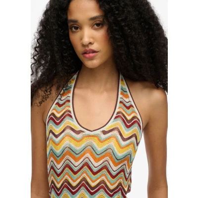 Afbeelding van Superdry ZIG ZAG Plunge Halter Top, Dames, Maat: 38, Mint zigzag stripe