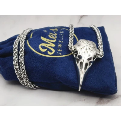 Afbeelding van Mei&#039;s Viking Raven Skull ketting mannen / sieraad Stainless Steel 316L Roestvrij Staal Chirurgisch 55 cm zilver raaf