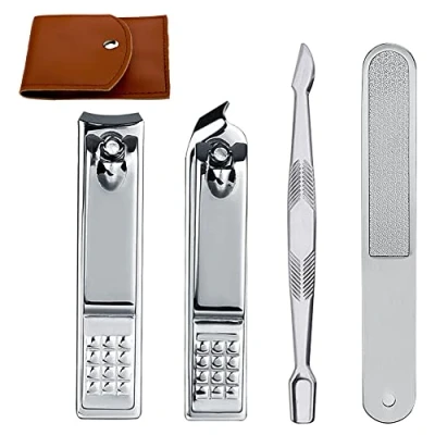 Afbeelding van Econtal Nagelknipper Set van 4 met Nagelvijl en Huidverwijderaar, Vingernagels Teennagels Knipper Roestvrij Staal Nagel Nipper Manicure Pedicure, Etui