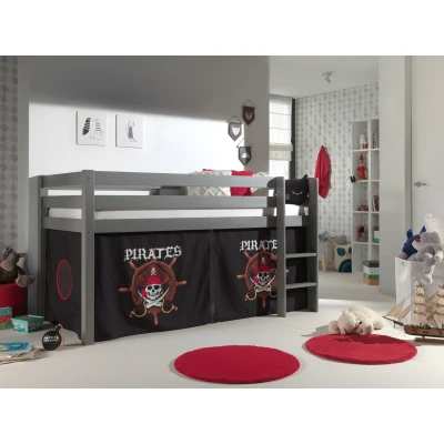 Afbeelding van LUCEVI Pino Halfhoogslaper H115CM + Ladder Pirates Gordijntjes Grijs 90x200 cm