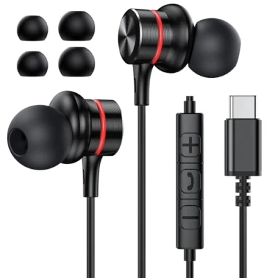 Afbeelding van MOSWAG USB C Hoofdtelefoon, Wired Oordopjes In Ear Type Oortelefoon, Microfoon Volume Control HiFi Stereo voor IPhone 15 Pro Max, Samsung Galaxy S23 S24 (1Pack)