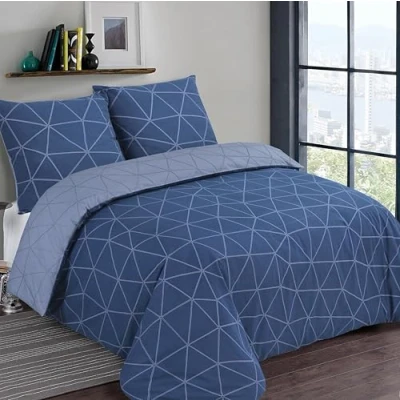 Afbeelding van Vision Hugo Blauw Omkeerbaar Dekbedovertrek 200 x 200cm met 2 slopen tweepersoonsbed 100% Katoen
