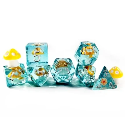 Afbeelding van paddestoel 7 stuks DND polyhedral dobbelstenen set, cartoon voor rollenspel games en RPG MTG tafelspellen