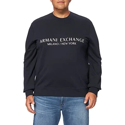 Afbeelding van Armani Exchange heren Sweater met logoprint in de kleur Donkerblauw, maat: M