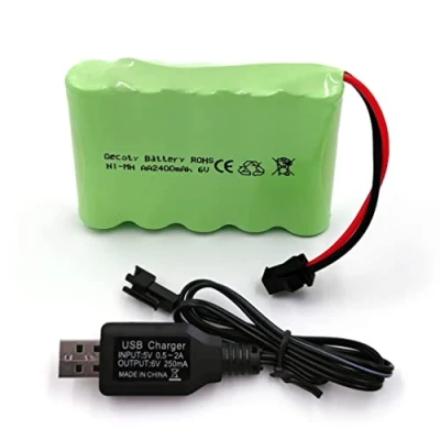 Afbeelding van Gecoty® NiMH accu, 6 V, 2400 mAh, oplaadbare AA RC batterij met SM 2P stekker en oplaadkabel voor op afstand bestuurde auto, 4WD terreinwagen, tank