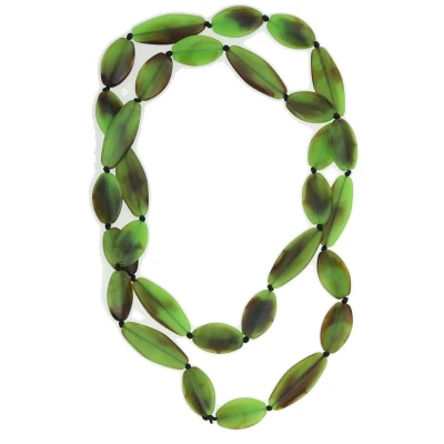 Afbeelding van Behave Lange ketting platte kralen bruin groen 120 cm
