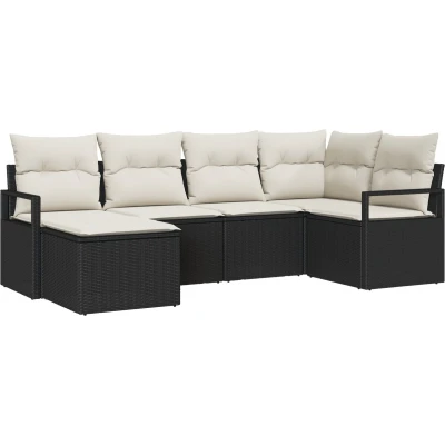 Afbeelding van vidaXL 6 delige tuinsalonset met kussens in zwart poly rattan